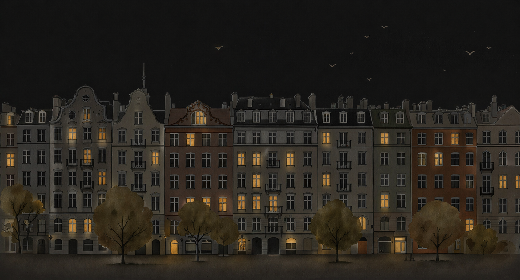 Elegant European Architecture at Night